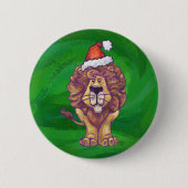 Lion Kerstmis op groen Ronde Button 5,7 Cm (Voorkant)