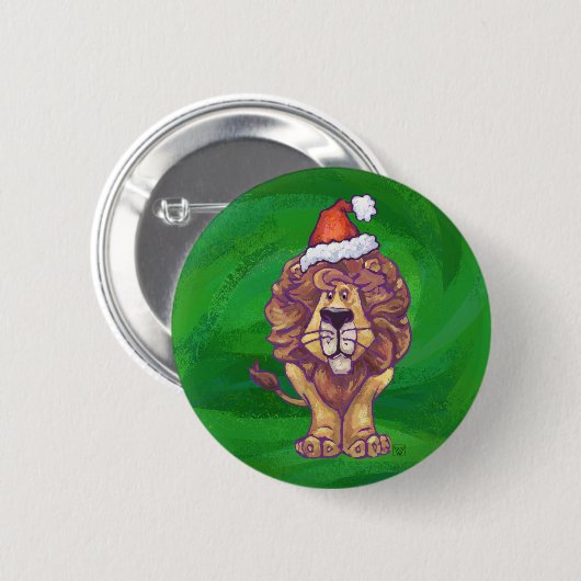 Lion Kerstmis op groen Ronde Button 5,7 Cm (Voorkant /achterkant)