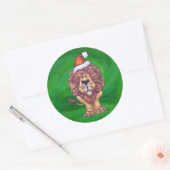 Lion Kerstmis op groen Ronde Sticker (Envelop)