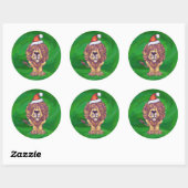 Lion Kerstmis op groen Ronde Sticker (Vel)