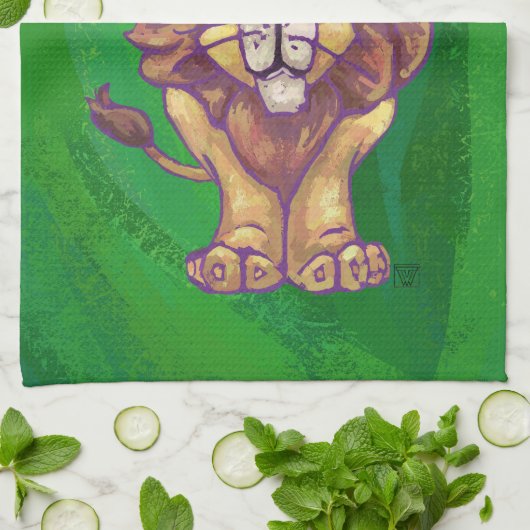 Lion Kerstmis op groen Theedoek (Gevouwen)