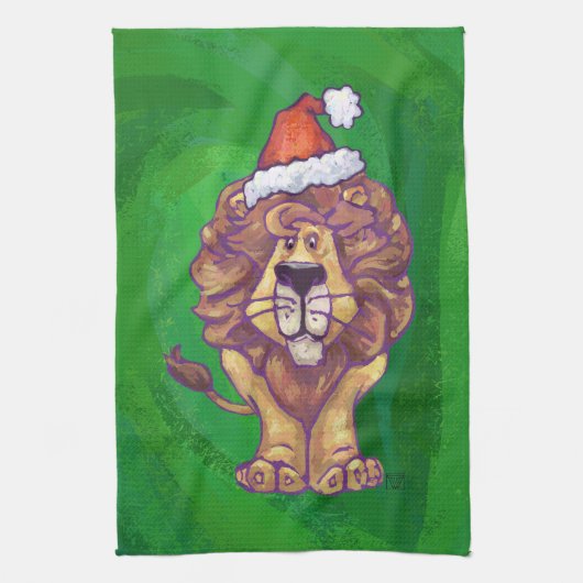 Lion Kerstmis op groen Theedoek (Verticaal)