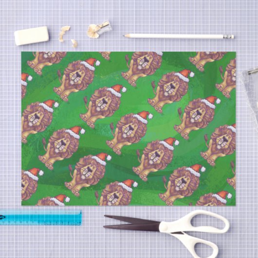 Lion Kerstmis op groen Tissuepapier (Craft)