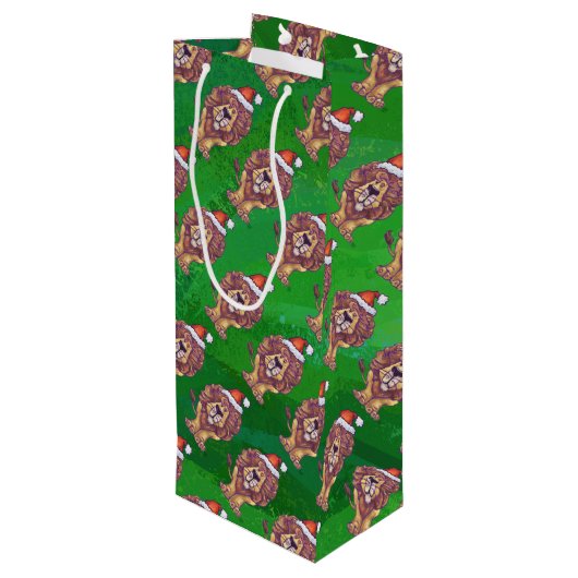 Lion Kerstmis op groen Wijn Cadeautas (Achterkant Gekanteld)