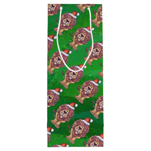 Lion Kerstmis op groen Wijn Cadeautas (Achterkant)