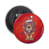 Lion Kerstmis op rood Button Flesopener (Voorkant)