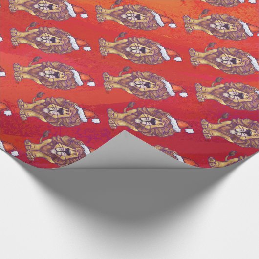 Lion Kerstmis op rood Cadeaupapier (Hoek)