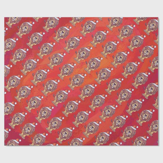 Lion Kerstmis op rood Cadeaupapier (Vlak)