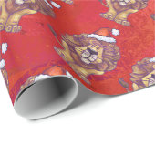 Lion Kerstmis op rood Cadeaupapier (Rol Hoek)