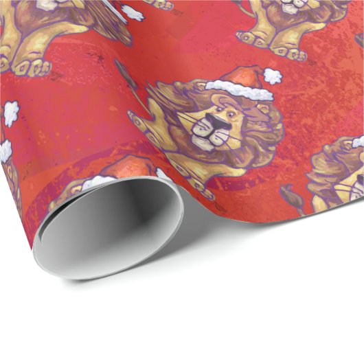 Lion Kerstmis op rood Cadeaupapier (Rol Hoek)