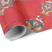 Lion Kerstmis op rood Cadeaupapier (Rol Hoek)