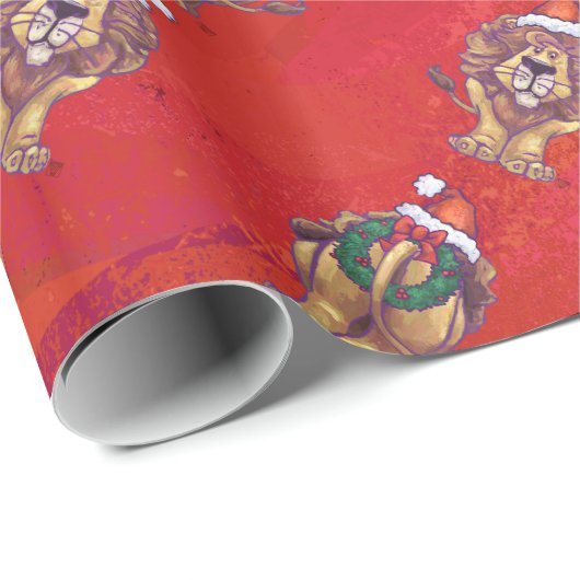 Lion Kerstmis op rood Cadeaupapier (Rol Hoek)