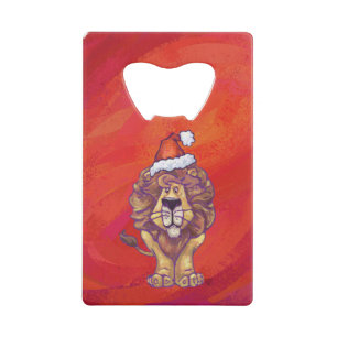Lion Kerstmis op rood Creditkaart Flessenopener