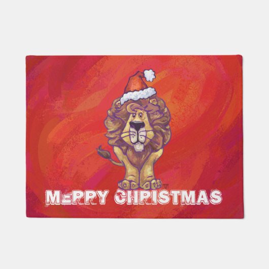 Lion Kerstmis op rood Deurmat (Voorkant)