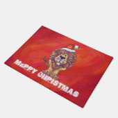 Lion Kerstmis op rood Deurmat (Schuin)