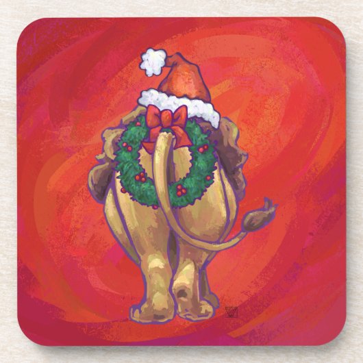 Lion Kerstmis op rood Drankjes Onderzetter (Voorkant)