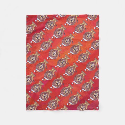 Lion Kerstmis op rood Fleece Deken (Voorkant)