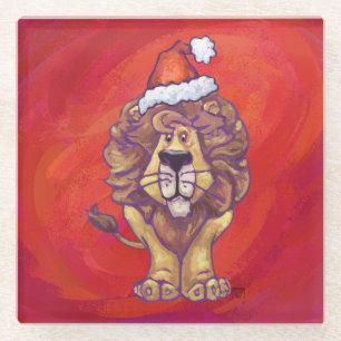 Lion Kerstmis op rood Glazen Onderzetter