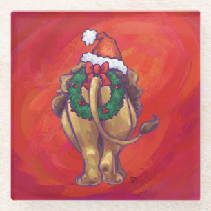 Lion Kerstmis op rood Glazen Onderzetter