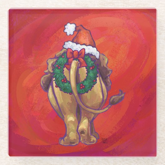 Lion Kerstmis op rood Glazen Onderzetter (Voorkant)