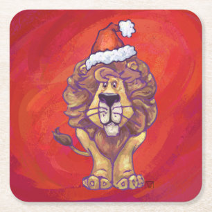 Lion Kerstmis op rood Kartonnen Onderzetters