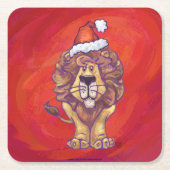 Lion Kerstmis op rood Kartonnen Onderzetters (Voorkant)