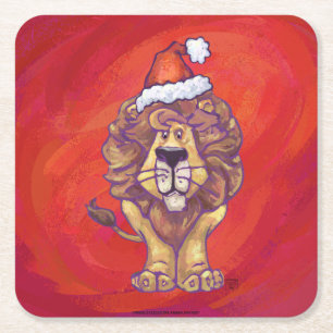 Lion Kerstmis op rood Kartonnen Onderzetters