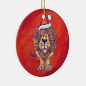 Lion Kerstmis op rood Keramisch Ornament (Rechts)