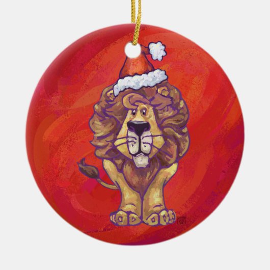 Lion Kerstmis op rood Keramisch Ornament (Voorkant)