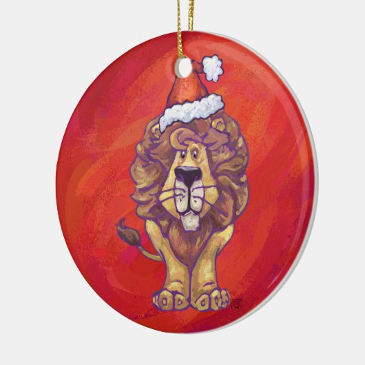Lion Kerstmis op rood Keramisch Ornament (Links)