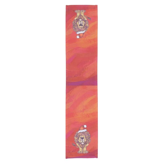 Lion Kerstmis op rood Korte Tafelloper (Voorkant)