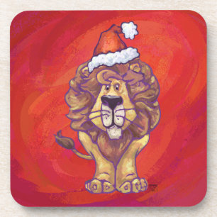 Lion Kerstmis op rood Onderzetter
