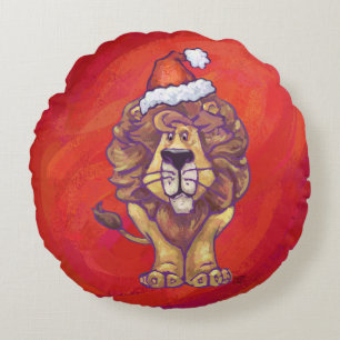 Lion Kerstmis op rood Rond Kussen