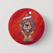 Lion Kerstmis op rood Ronde Button 5,7 Cm (Voorkant)