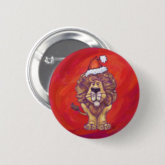 Lion Kerstmis op rood Ronde Button 5,7 Cm (Voorkant /achterkant)