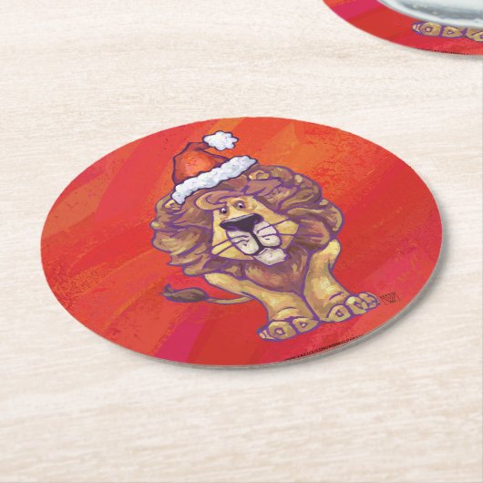 Lion Kerstmis op rood Ronde Kartonnen Onderzetter (Gebogen)
