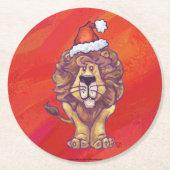 Lion Kerstmis op rood Ronde Kartonnen Onderzetter (Voorkant)