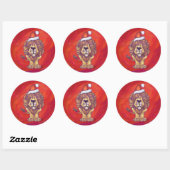 Lion Kerstmis op rood Ronde Sticker (Vel)