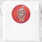 Lion Kerstmis op rood Ronde Sticker (Tas)