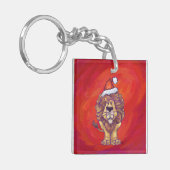 Lion Kerstmis op rood Sleutelhanger (Voorkant Links)