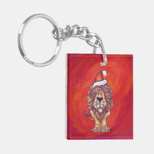 Lion Kerstmis op rood Sleutelhanger (Voorkant Links)