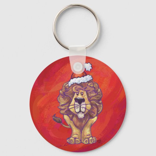 Lion Kerstmis op rood Sleutelhanger (Voorkant)