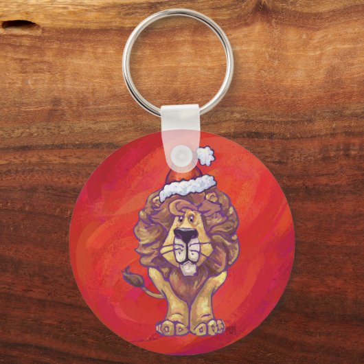 Lion Kerstmis op rood Sleutelhanger (Voorkant)