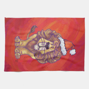 Lion Kerstmis op rood Theedoek
