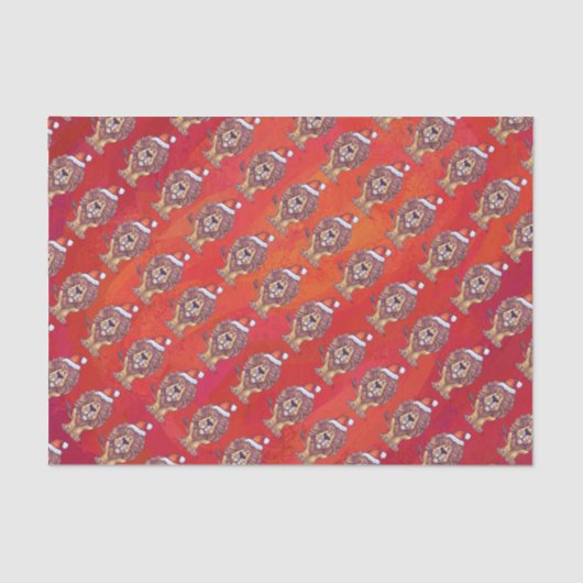 Lion Kerstmis op rood Tissuepapier (Voorkant)