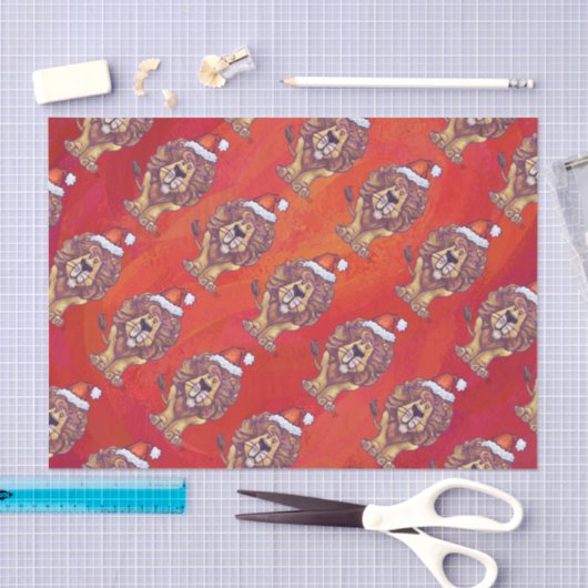 Lion Kerstmis op rood Tissuepapier (Craft)