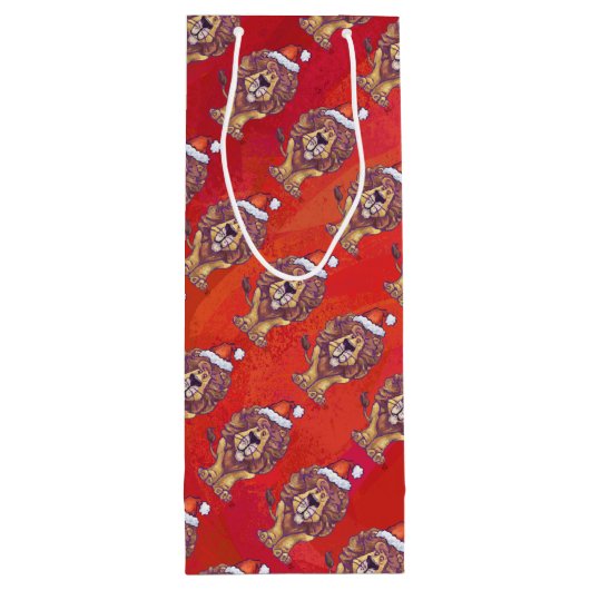 Lion Kerstmis op rood Wijn Cadeautas (Achterkant)