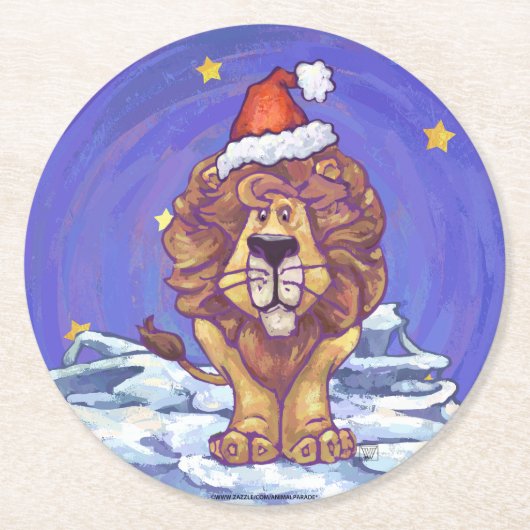 Lion Kerstmis Ronde Kartonnen Onderzetter (Voorkant)