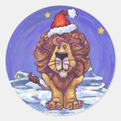 Lion Kerstmis Ronde Sticker (Voorkant)