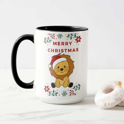 Lion Kerstmis Winterdieren Lons Mok (Met donut)